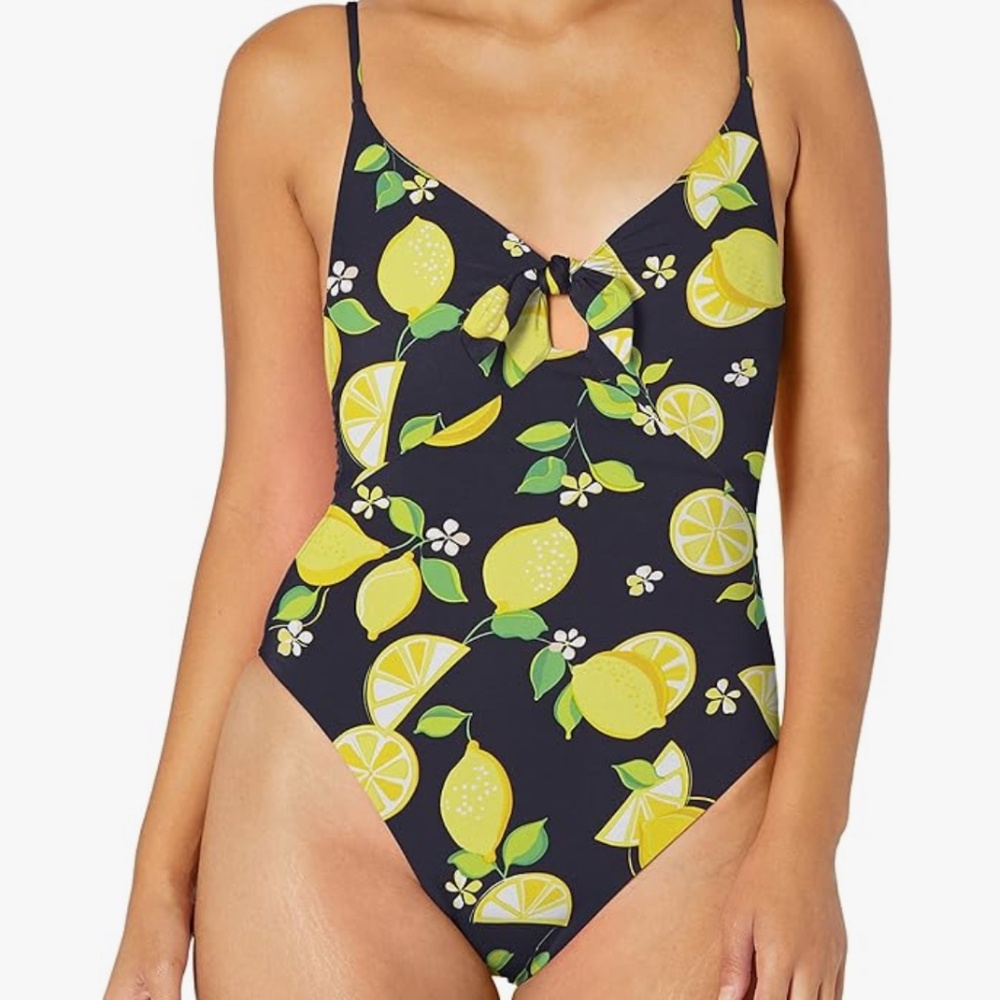 Trina Turk Lemon Print One Piece Swimsuit NWT $148 Navy Size 10